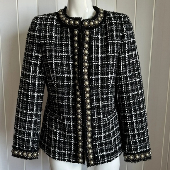 Alice + Olivia carmen' Pearl Embellished Check Plaid Blazer SIZE 12 NWT $795 - Picture 12 of 16